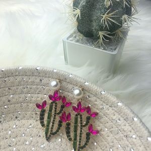 Cactus Rose Gem Blossom Drop Statement Earrings